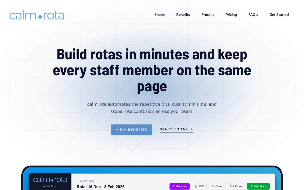 CalmRota marketing website