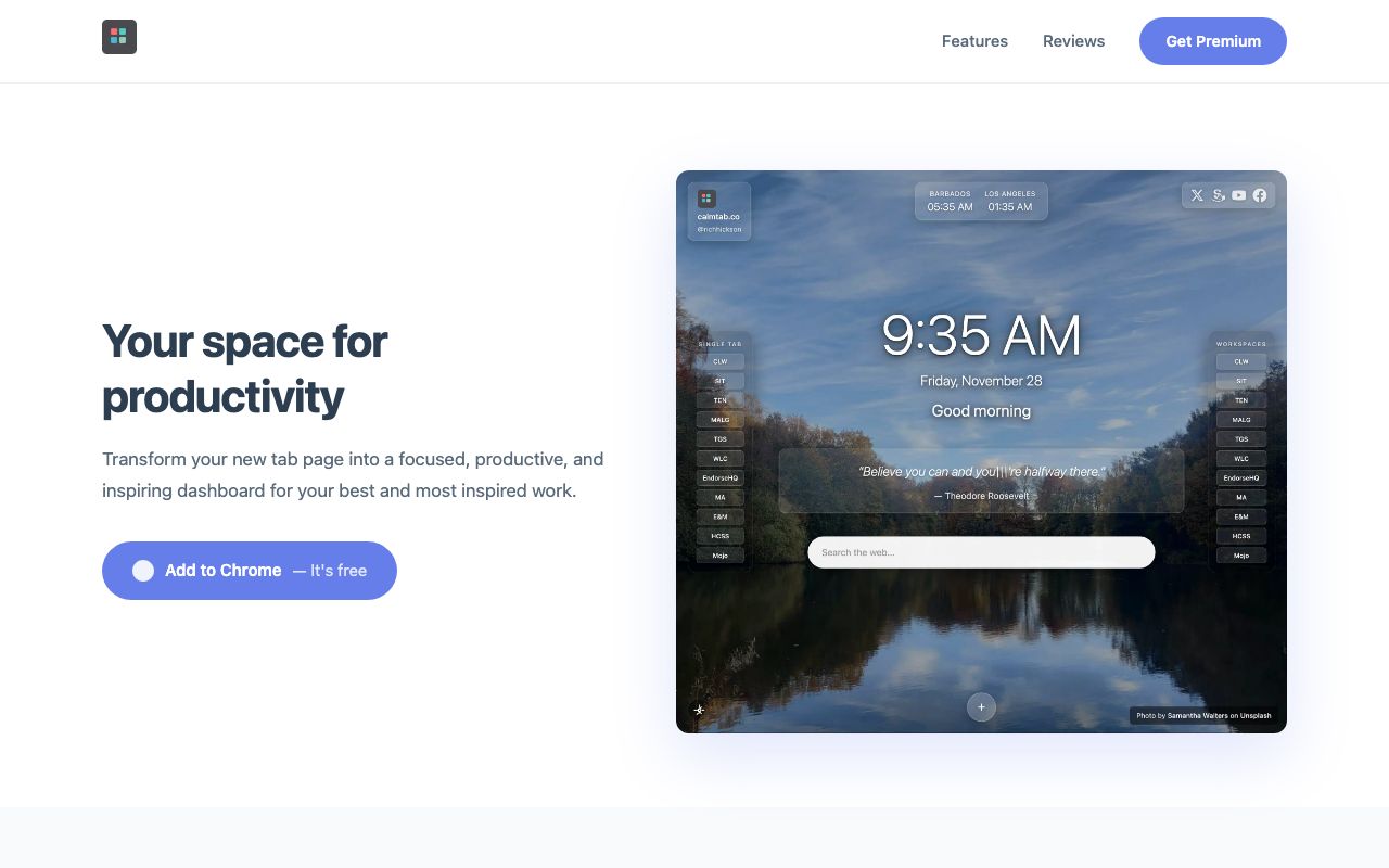 CalmTab browser extension website